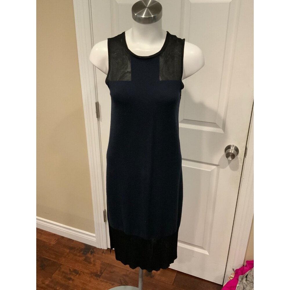 Rag & Bone Navy Blue Wool Knit Dress w/ Black Mesh Panels, Size XS